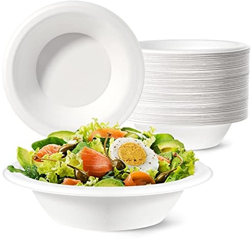 GREENESAGE Paper Bowls Disposable Bowls 20oz 50 Pack - Eco-Friendly, Sugarcane Strong White Large Bowls Compostable Soup Bowls for Hot Food Party BBQ Picnic