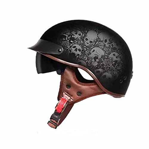 Casque de Moto Rétro Demi-Casque Jet Vintage Casque de Moto À Visage Ouvert pour Scooter Chopper Rétro Biker Casque Bol svec Visière Solaire 5,L=59-60cm