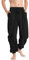 YAOBAOLE Herren Lang Hose Leinenhose Einfarbig Freizeithose Lässige Strandhose Leichte Lange Hosen Regular Fit für Männer Leinen Schwarz L