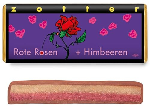 Zotter Milchschokolade mit Rosen-Marzipan & Himbeeren, handgeschöpft (70 g) - Bio