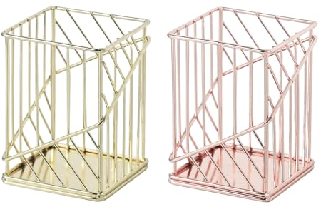Bafnsiji 2 Pack Pen Pot, Rose Gold Pencil Holder for Desk, Mesh Pencil Holder, Makeup Brush Holder Cosmetic Organizer, Pen Organiser