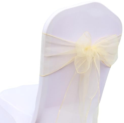 Rockreyoa Organza Stuhlschleifen Stuhlschärpen Stuhlbezugschleifen Band Schleifen Stuhlhussen Stuhl Bogen für Hochzeit Bankett Ceremonie Geburtstagsfeier Veranstaltungen Deko Champagner 50 Stück
