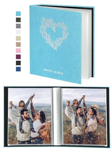 Miaikoe Small Photo Album 6x4 52 Pockets 2 Packs, Slip in Top Loading Mini Linen Album Book Holds 100 Vertical 10x15cm Photos for Family Wedding Anniversary (Teal)