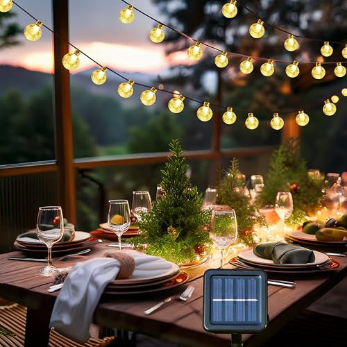 Liiisi Luces Exterior Solar, 1PCS-9.5M-50LED-8 Modos Cadena de Luces Decoracion, Luz Cálida - Bombilla-1.7CM, Luz Solar Navidad, Solar Guirnalda Luces Exterior