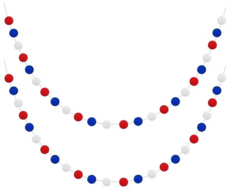 FSSTUD 4m 60 Balls Colorful Pom Pom Garland Red White Blue Ball Garland Pom Pom Ball String Cute Pom Pom Banner Pom Pom Hanging Ornament Long Pom Pom Decoration for 4th of July
