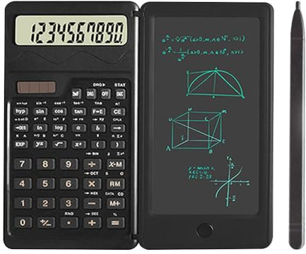 Solar Calculator with Erasable Writing Pad and Notepad Pocket Calculator with 6.5-Inch Writing Surface | Dual Power Source for Office and School (Black)