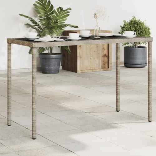 Xichuzi Gartentisch mit Glasplatte Grau 115x54x74 cm Poly Rattan, Gartentisch, Terrassentisch, Esstisch Garten, Gartenesstische, Gartenmöbel, Außentisch - 365073