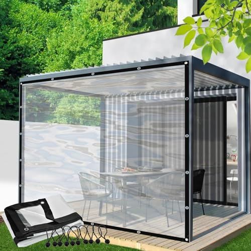 Pavillon Seitenwände Transparente wasserdichte Plane mit Ösen Outdoor Vorhang für Pergola, Veranda, Pavillon Seitenteile(3x2.5m)