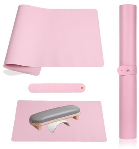 60x30cm Nagel Art Armauflage Handkissen Tischunterlage Rosa Nail Tischmatte Rutschfeste Weiches PU Leder Wasserdicht Doppelseitig Hand Rest Pad für Nagelstudio Handauflage Nageldesign(Nur Matte)