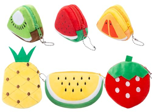 Sxutop 6 STK Plüsch Münzbeutel Münzgeldbörse in Obstform Mädchen Geldbörse | Kleine Geldbörse Damen,Kawaii Plüsch Portemonnaie,Coin Purse Mädchen,Mini Taschen Kinder,für Kleingeld Kopfhörer Schlüssel