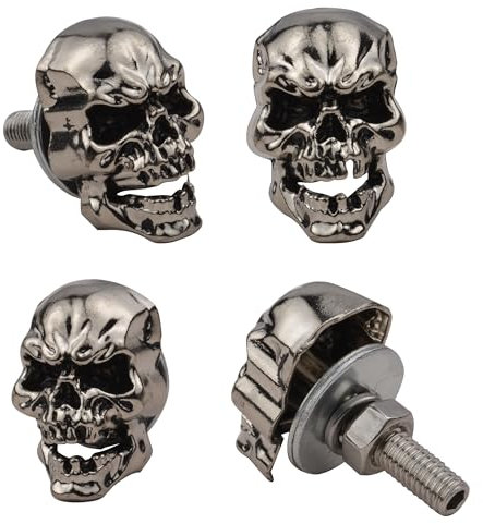 Temzzer Skull Car Tag Frame Screws License Plate Screw Kits Anti-Theft Car Plate Fasteners for Most Vehicle Motorcycle 4 PCS (Sliver)