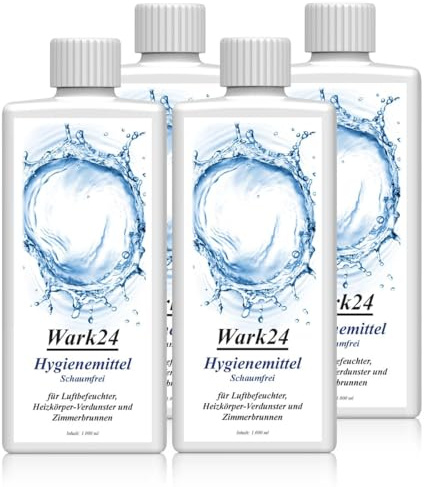 Wark24 Hygienemittel 1L - Ideal für Luftbefeuchter, Luftwäscher, Luft-Reiniger, Zimmerbrunnen uvm. - Konservierungsmittel hält Verdunstwasser hygienisch (4er Pack)