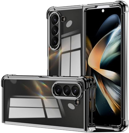 BORYA Placcatura Cover per Samsung Galaxy Z Fold5 (Fold 5), Ultra Sottile Antiurto Trasparente Morbida Silicone TPU Bumper Antigraffio Custodia, Elegante Lusso Pieghevole Caso. Nero