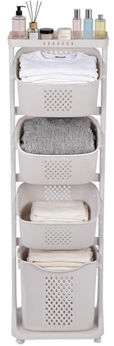 FAHKNS 4-Tier Laundry Sorter Cart with Wheels, Large 95L Capacity Hamper Organizer, Rolling Storage with Removable Mesh Bins for Laundry Use in Home, Dorm, Apartment (17.3x13.1x54.7)