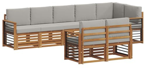 vidaXL Sofagarnituren 8 pcs Natürlich und Hellgrau Massivholz Akazie, Garten-Sitzgarnitur, modernes Lounge-Set, pflegeleichtes Gartenmöbel, gemütliche Terrassen-Sitzgelegenheit
