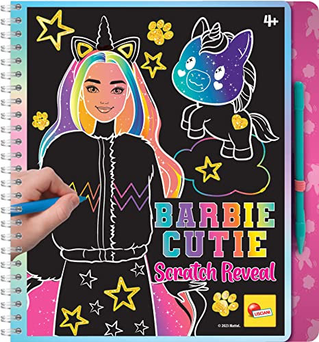 Lisciani - BARBIE CUTIE SCRATCH REVEAL- Scratch Drawing Book - Magical Colouring and Decorating Book - Creative Game - Multicoloured Pages - Gift Idea for Girls 4 + - Rainbow Glitter Gold