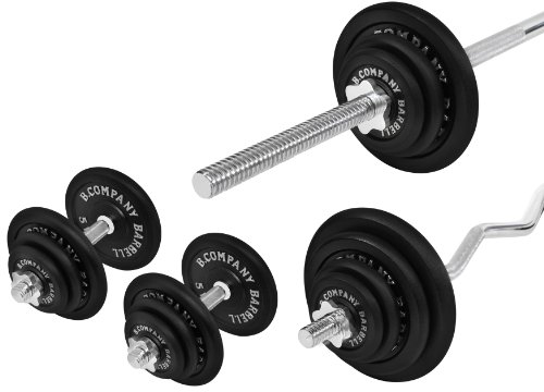 Bad Company Hantelset I Hantelscheiben aus Gusseisen (4 x 1,25 kg, 4 x 2,5 kg und 4 x 5 kg, 2 x 10 kg) inkl. Langhantelstange, SZ- Curlstange und Kurzhanteln 30/31 mm I Komplett-Set 75,5 kg