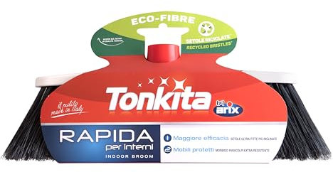 TONKITA | Rapida Scopa per Spazi Interni, con Bordo Paracolpi, Setole Fitte e Inclinate, Materiale 100% Riciclato e Riciclabile, Made in Italy