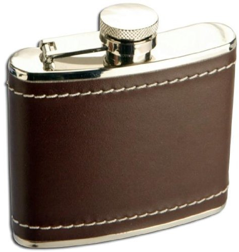 Flasque Rectangulaire en Acier Inoxydable et Cuir Marron