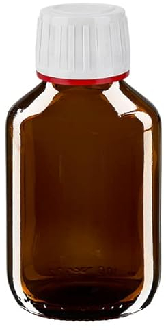 10 x Braunglasflasche 100ml / Medizinflasche inkl. Originalitäts-Schraubverschluss OV weiss DIN 28