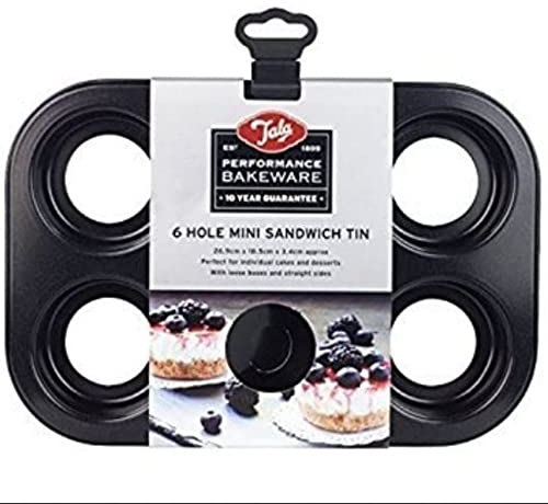 Tala Performance 6 Cup Loose Based Mini Sandwich Pan, made from Professional Gauge carbon steel with Eclipse Non-Stick Coating; Perfect for individual cakes and cheesecakes
