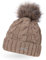 Neverless Damen Strick-Mütze gefüttert mit Fell-Bommel, Kunstfell, Winter-Mütze, Bommelmütze, dunkel-beige Unisize