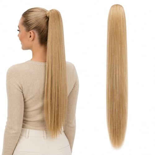 CAISHA 60cm Pferdeschwanz Butterflyclip Haarteil Zopf Naturblond H610 | Haarverlängerung Extensions Volumen Hitzebeständig Glatt Natürlich Ponytail Clip On Langhaar Zopf Haarschmuck H610