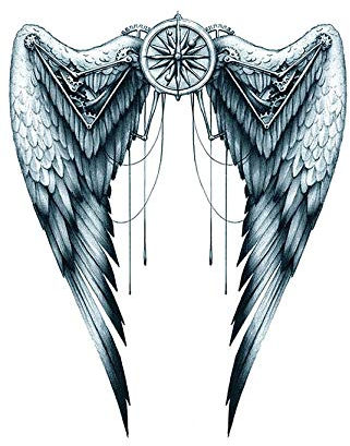 BeyondTattoos Flügel Tattoo - Fake Tattoo zum Kleben, Wasserfest, Braun-Weiß, 21 x 15 cm, Traditionell, für alle Altersgruppen