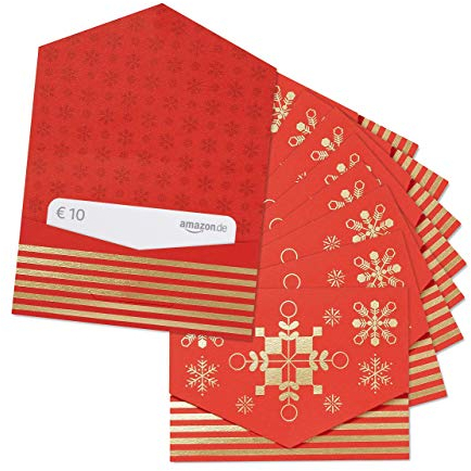 Amazon.de 10€ Gutschein im 10er Multi-Pack (Geschenkkuvert Rot und Gold)