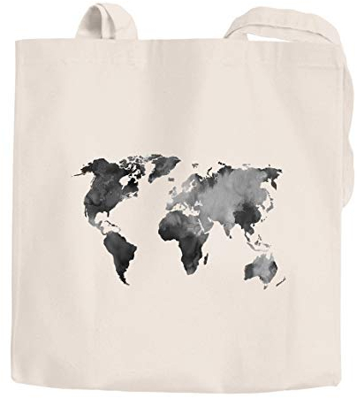 Jutebeutel Weltkarte Wasserfarben Watercolor World Map Baumwolltasche Stoffbeutel Einkaufstasche Autiga® natur 2 lange Henkel