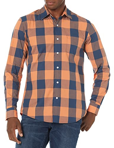 Amazon Essentials Camicia in Popeline a Maniche Lunghe Slim Uomo, Arancione Blu Bisonti, M