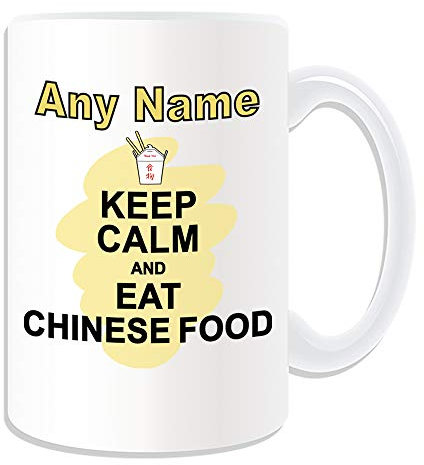 UNIGIFT Mug personnalisé LAGRE Keep Calm Eat Chinois (Design alimentaire) avec un message unique – Affiche de transport de fête de régime Snack gâteau frites de chocolat, fruits crème végétalienne