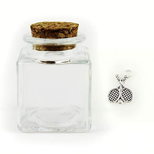 DLM-27483 (Kit 36 Pezzi) Barattolo in Vetro con Ciondolo Coppia Racchette Racchetta Tennis Porta Confetti bomboniera