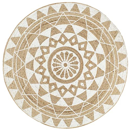 vidaXL Teppich mit Weißem Aufdruck Handgefertigt Kurzflor Juteteppich Wohnzimmerteppich Handwebteppich Läufer Schlafzimmer Flur Geflochtene Jute 90cm