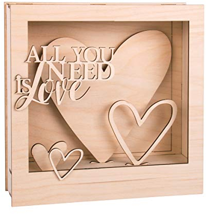 Rayher All you need ist love Holzbaus. 3D-Motivrahmen, FSC Mix Credit, Natur, 24x24x6,3cm, 16-tlg, Box 1Set, 62887505