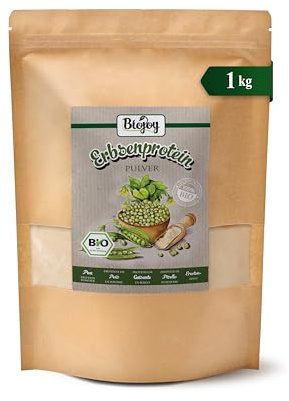 Biojoy BIO Erbsenprotein Pulver mit 85% Eiweiß, neutral, ungesüsst, 1 kg | Pea Protein Powder aus China, ideal für Smoothie oder Shake, ohne Zuckerzusatz, Pisum Sativum L.