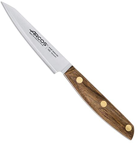 Arcos Cuchillo Pelador Acero Inoxidable. Cuchillo Cocina Profesional para Pelar Frutas y Verduras. Mango Madera Ovengkol 100% Natural FSC y Hoja 100mm. Serie Nordika. Color Marrón.