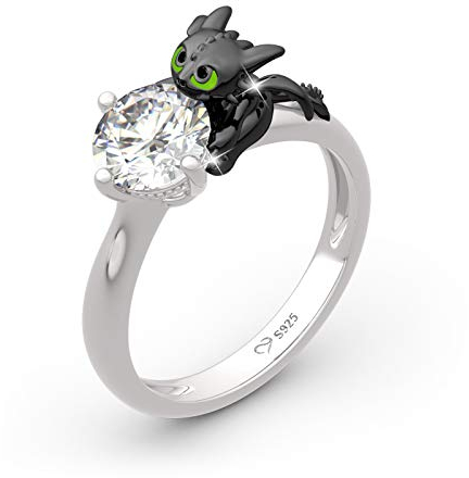 Jeulia Your Dragon Ring aus rundem Sterlingsilber Fashion Anniversary Promise Verlobung Ehering Set für sie mit Geschenk Schmuckschatulle (Drache, 58（18.5）)