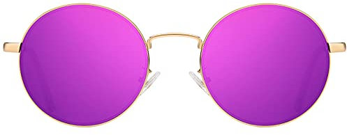 H HELMUT JUST Lunettes de Soleil Femme Homme Ronde Vintage Verres Miroir Violet
