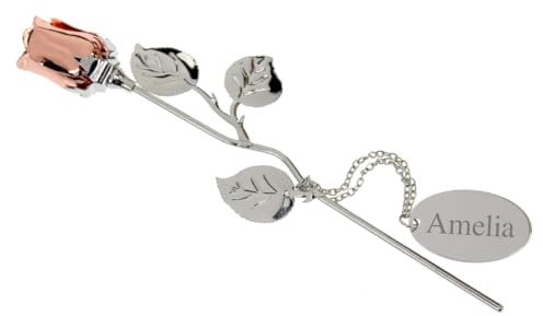 Personalised Engraved Silver Plated Rose Gold Rose - 18cm