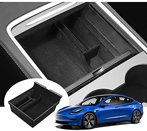 GAFAT Tesla Model Y 2020-2024/ Model 3 2021-2023 Mittelkonsole Aufbewahrungsbox, Model 3 Model Y 2023 Handschuhfach Organizer Tray [Nicht für Model 3 2024+] (Flocking)