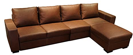 Quattro Meble Echtleder Ecksofa Mallorca 270 x 170 cm (Ecke Rechts) Sofa Couch mit Bettfunktion und Bettkasten Echt Leder Granada Cognac mit Ziernaht Eck Couch
