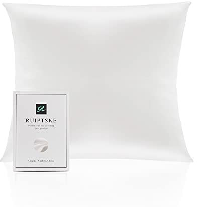 Kissenbezug aus Naturseide, hypoallergen, 22 Momme, 100% Seide, 600 Fäden, mit verdecktem Reißverschluss (White, 65x65cm)