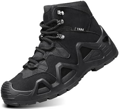 IYVW A07 Stivali invernali da uomo, impermeabili, foderati in pelliccia, caldi stivali da neve, antiscivolo, da trekking, trekking, camminate, scarpe alte nero 46 EU
