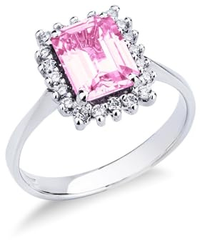 GV GIOIELLI DI VALENZA Anello contorno in Oro bianco 18k con Zaffiro rosa e diamanti