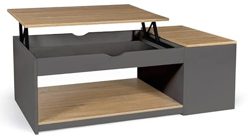 IDMarket - Couchtisch, aufklappbar, rechteckig, mit Truhe, Holz, Grau und Buchenoptik