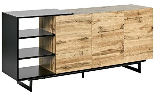 Beliani Sideboard mit Türen Schubladen Regalen Heller Holzfarbton/schwarz Modern Fiora