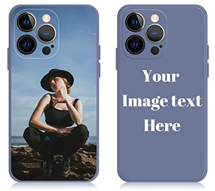 AnNengJing Custom Soft Liquid Silicone Cases Full-Body Protective Personalized Photo Name Text Logo Phone Cover for iPhone 13 Pro Max Lavender