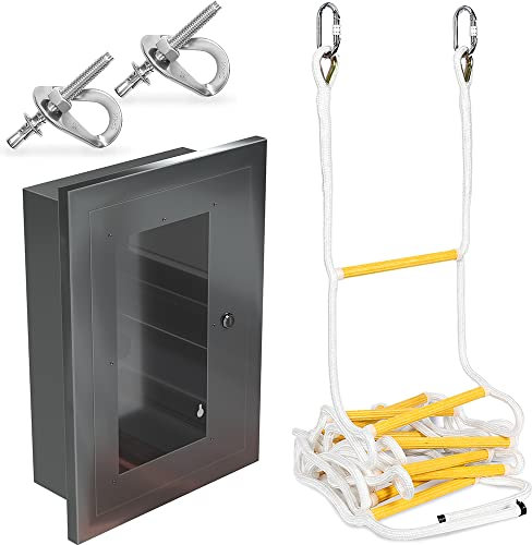Extension Ladder 4 m with Surface-Mounted Cabinet and Eye Bolt Screws | Rope Ladder with Spring Hooks - Weather Resistant, Durable, and Compact - Indoor/Outdoor | Emergency Escape Equipment