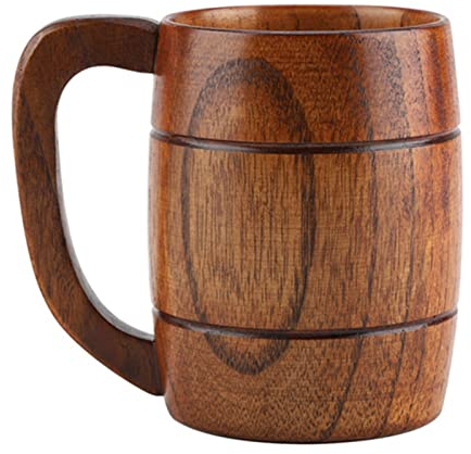 OKJHFD Wooden Beer Mug, Retro Brown Wooden Tankard Beer Glass with Comfortable Grip